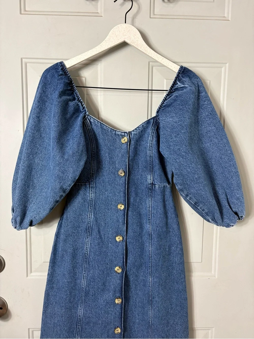 ASOS Reclaimed Vintage 100% Cotton Puff Sleeves Denim Shirt Midi Dress size 2